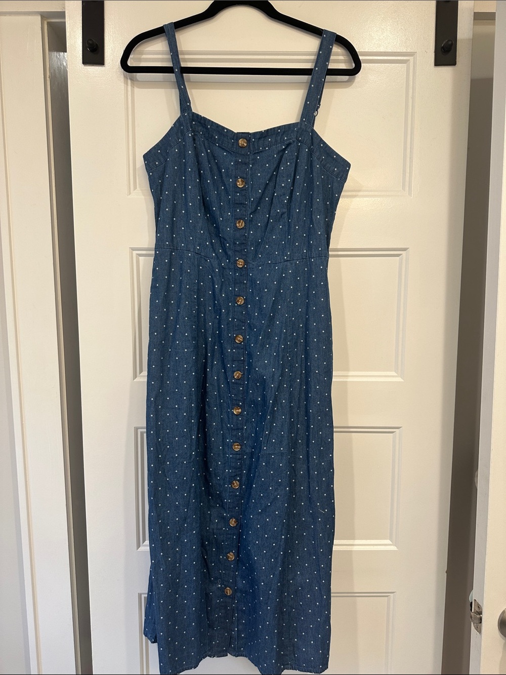 Market & Spruce Venne Chambray Blue Polka Dot Button-Front Midi Dress